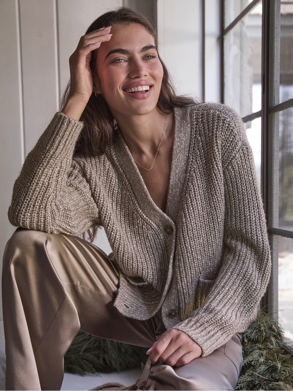Haven Well Within 2025 Lurex blend shaken stitch Cable Knit Cardigan Sweater M